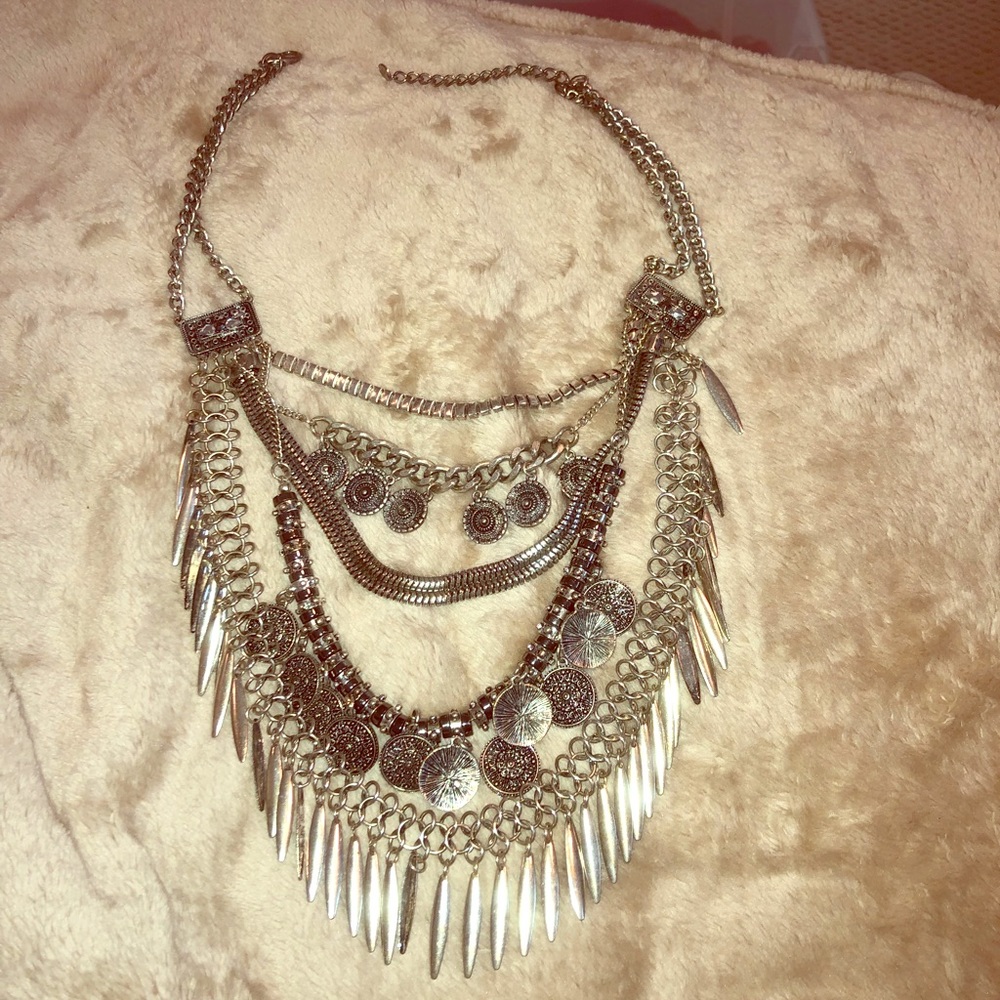 Silver boho statement necklace